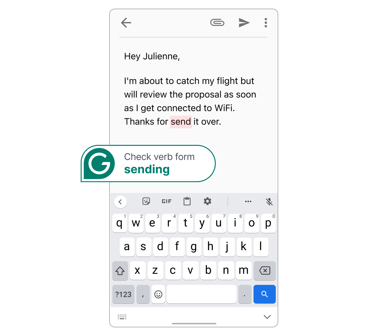 Grammarly は動詞の形をチェックするよう提案します。